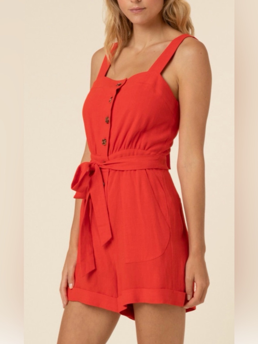 FRNCH Tatiana Button-Front Vintage Inspired Romper Rouge Red‎ Women’s Small